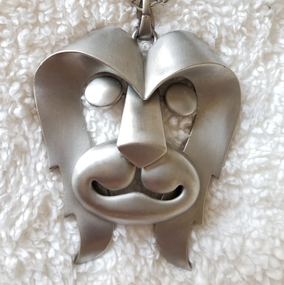 Pierre Cardin RARE VINTAGE Lion Head Pewter Pendant Necklace Boho Chic